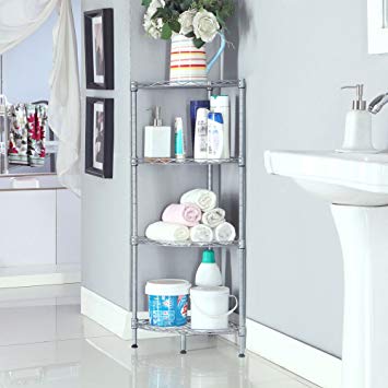 bathroom with corner storage shelf